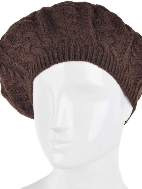 Women\'s Crochet Knitted Style Beanie Slouchy Hat Brown